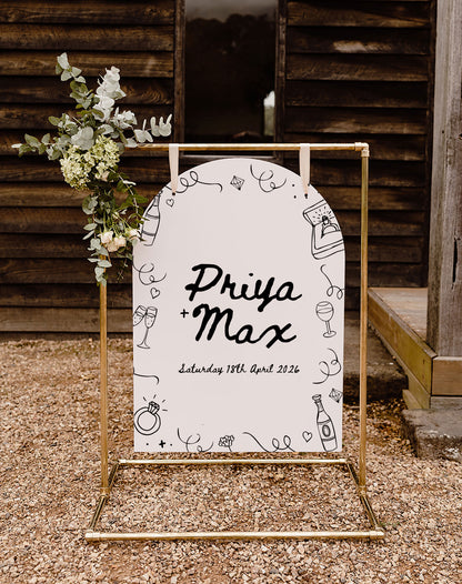 Priya | Hand Drawn Doodle Welcome Sign - Ivy and Gold Wedding Stationery