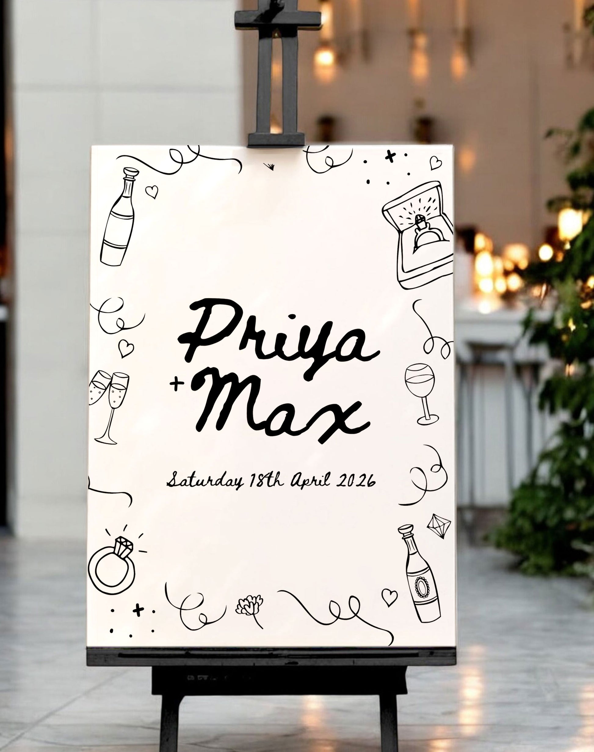 Priya | Hand Drawn Doodle Welcome Sign - Ivy and Gold Wedding Stationery