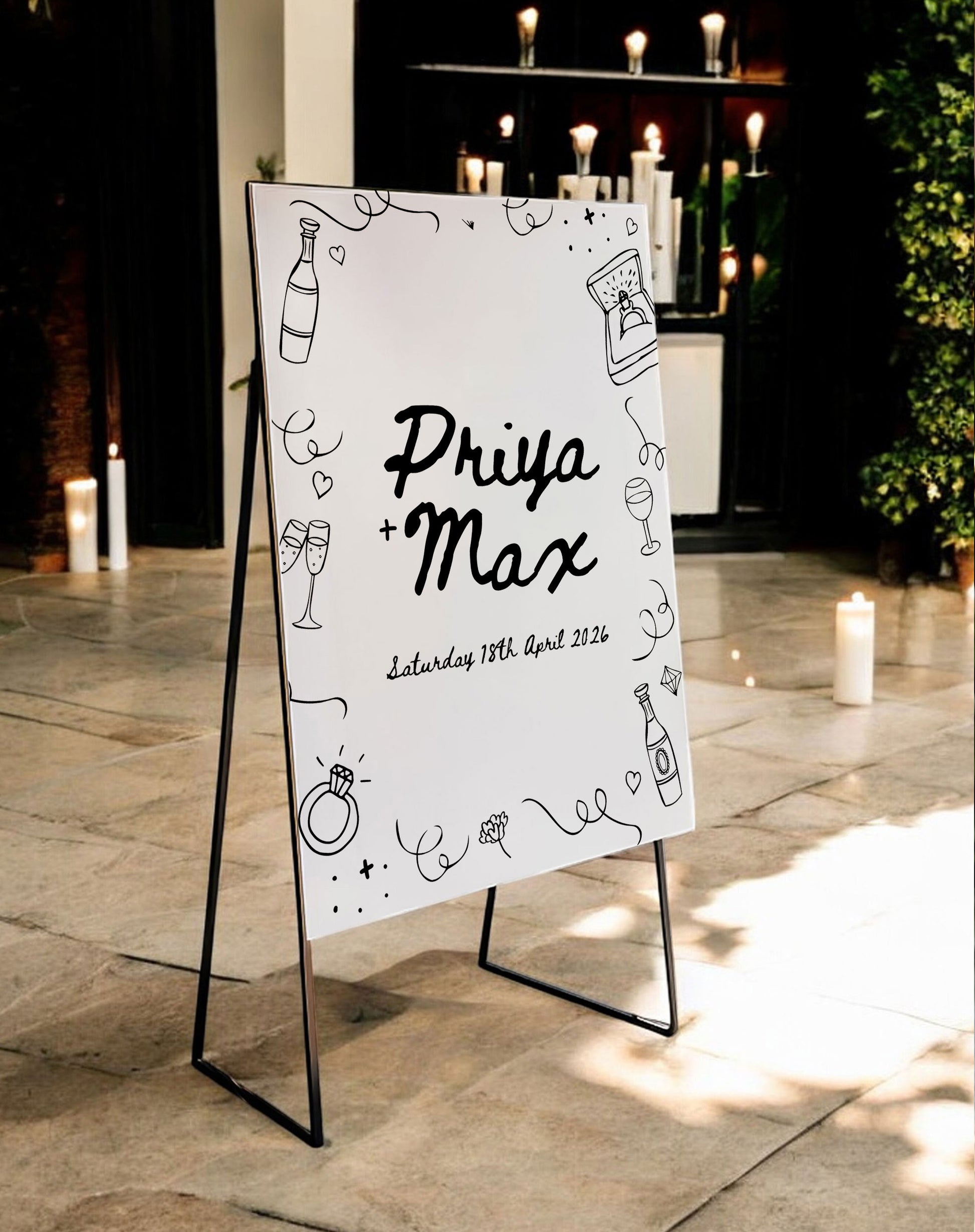 Priya | Hand Drawn Doodle Welcome Sign - Ivy and Gold Wedding Stationery