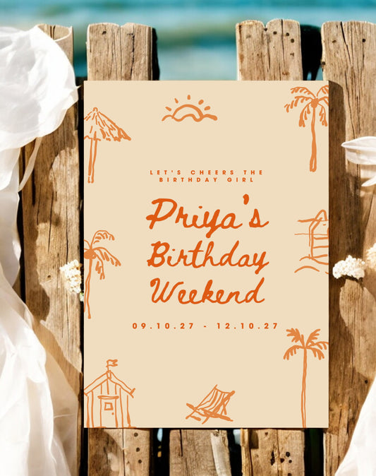 Priya Beach Birthday Party Welcome Sign - Ivy and Gold Wedding Stationery