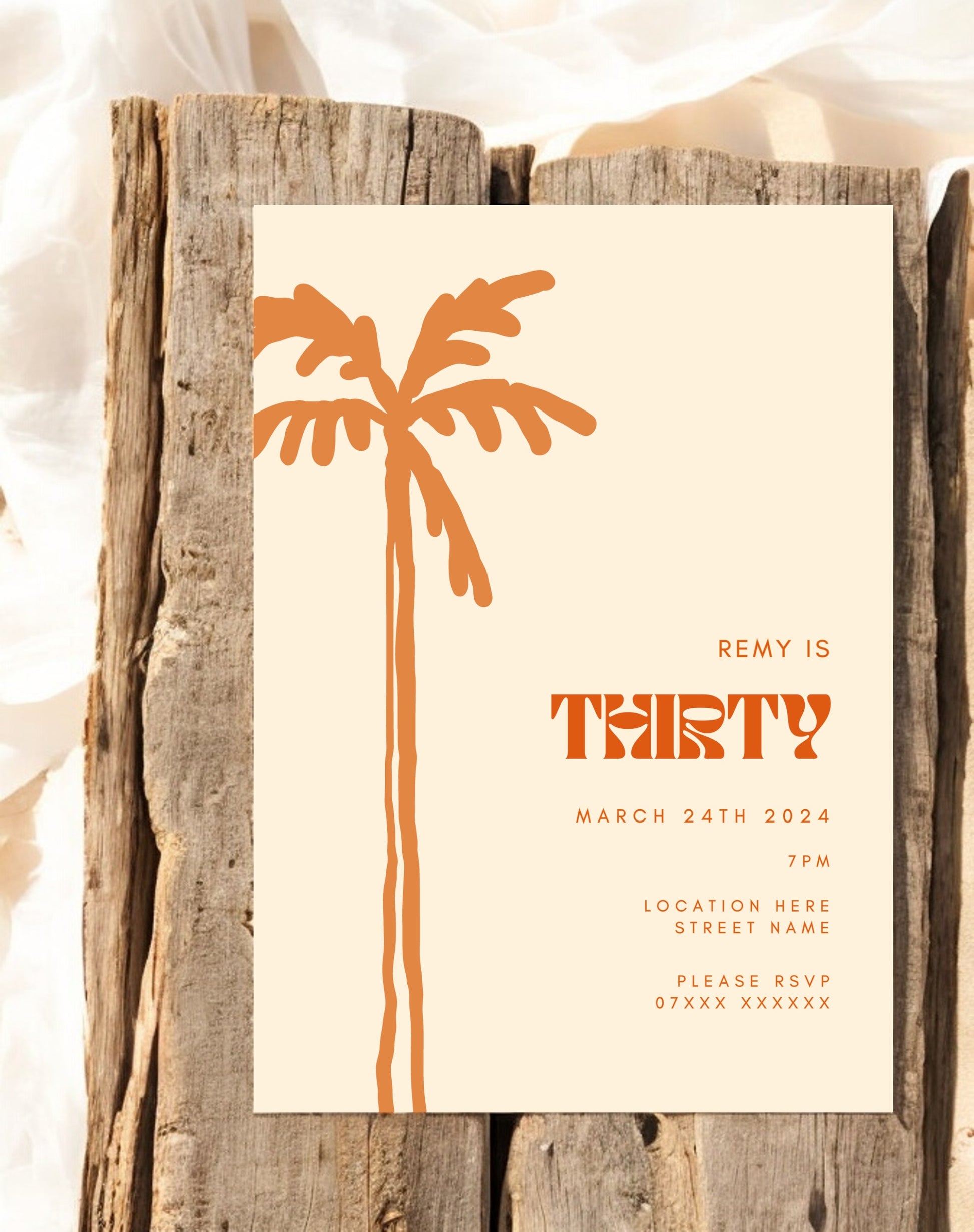 Remy Palm Tree Birthday Itinerary & Invitation - Ivy and Gold Wedding Stationery