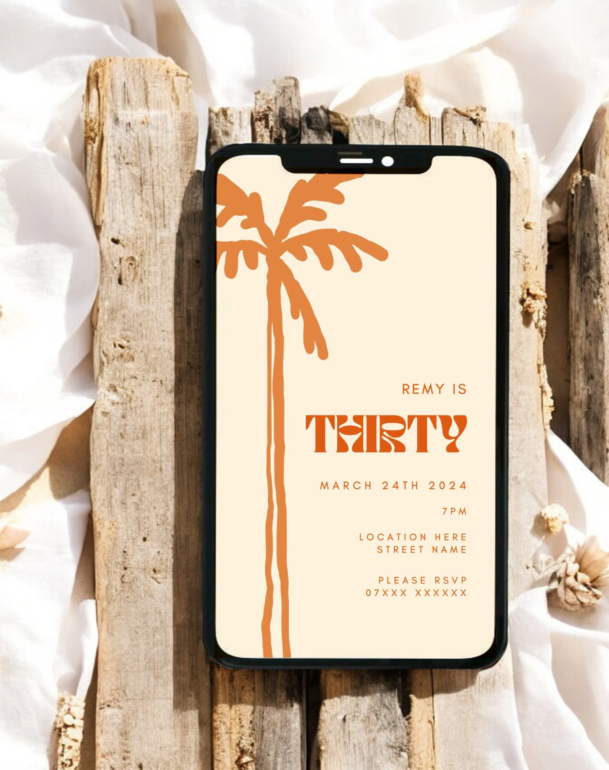 Remy Palm Tree Birthday Itinerary & Invitation - Ivy and Gold Wedding Stationery