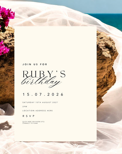 Ruby Minimal Birthday Itinerary & Invitation - Ivy and Gold Wedding Stationery