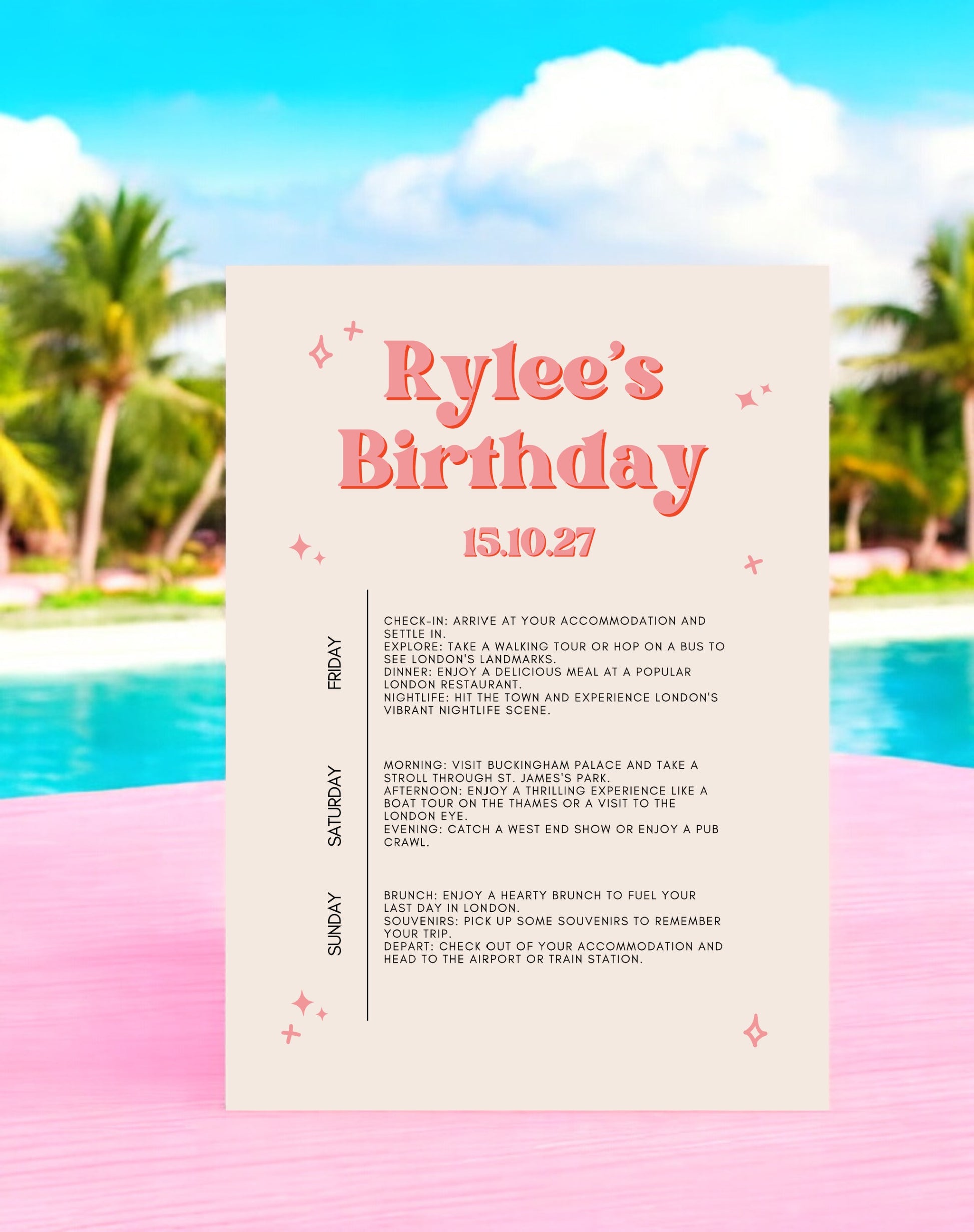 Rylee Retro Birthday Itinerary & Invitation - Ivy and Gold Wedding Stationery