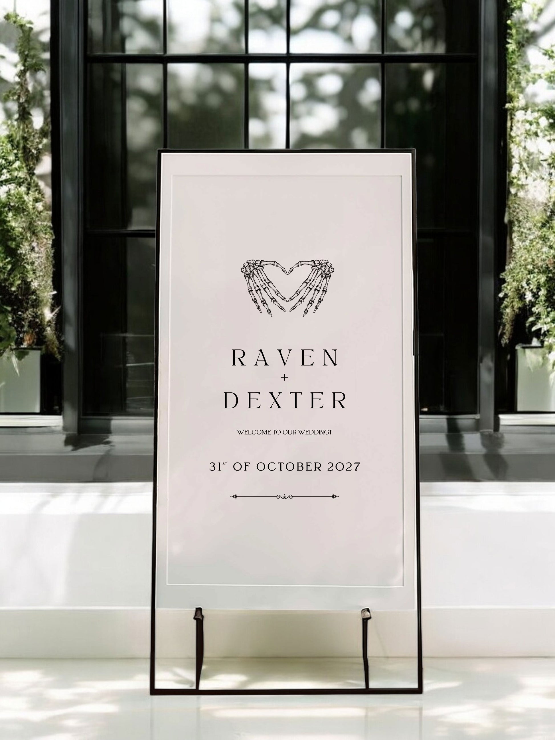 Raven | Skeleton Hands Welcome Sign - Ivy and Gold Wedding Stationery