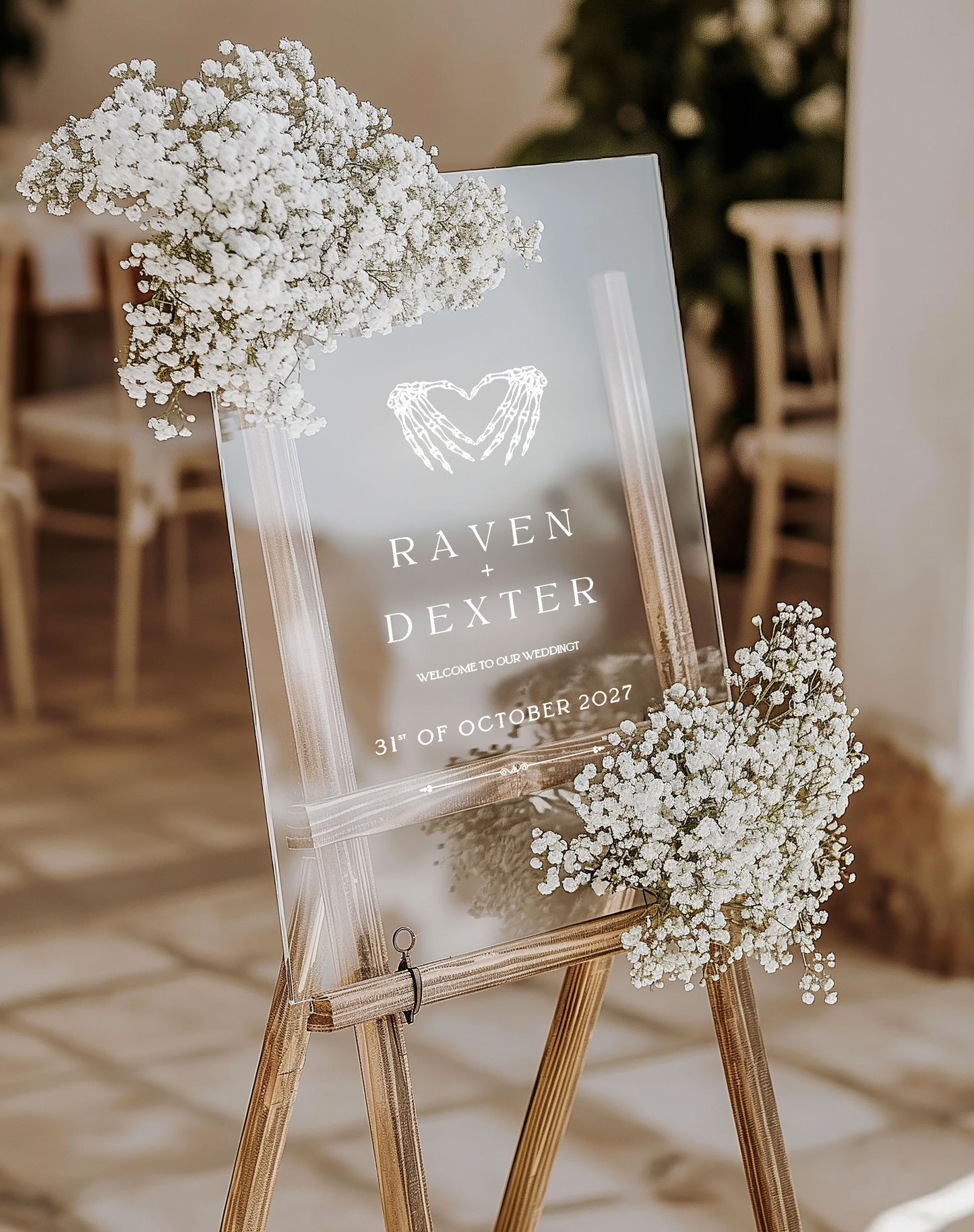 Raven | Skeleton Hands Welcome Sign - Ivy and Gold Wedding Stationery