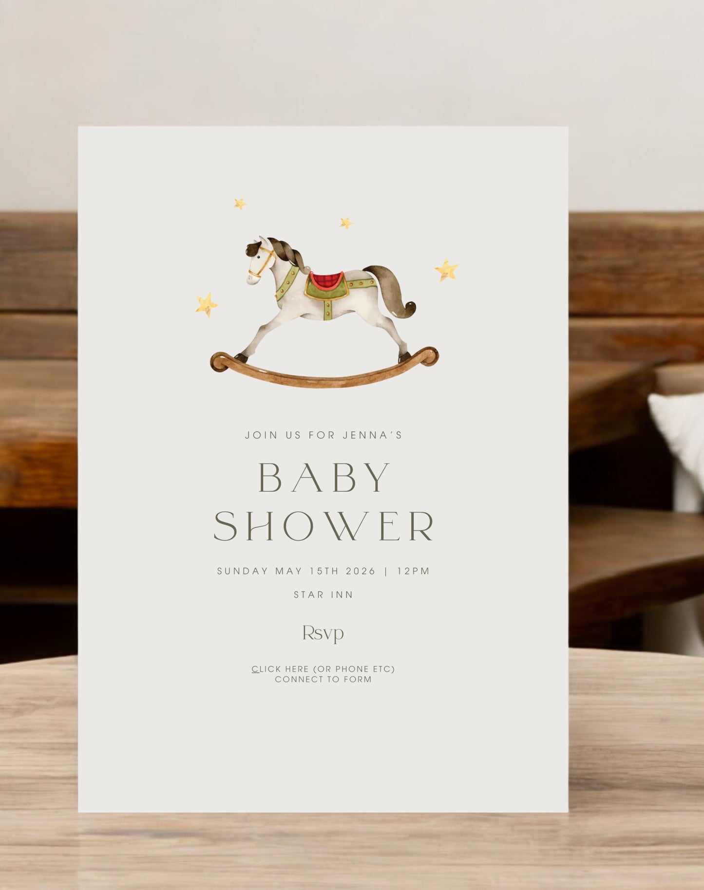 Rocking Horse Baby Shower Invitation - Ivy and Gold Wedding Stationery