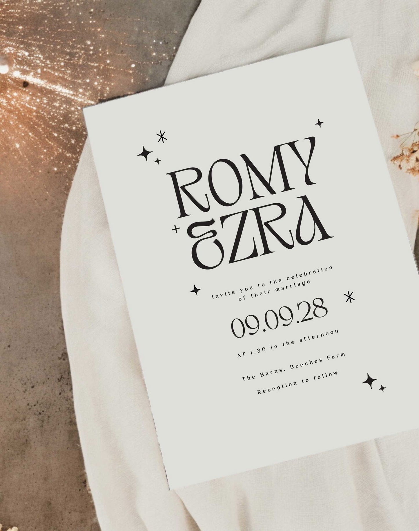 Romy | Boho Wedding Invitations - Ivy and Gold Wedding Stationery -  