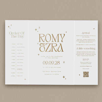 Romy | Boho Wedding Invitations - Ivy and Gold Wedding Stationery -  