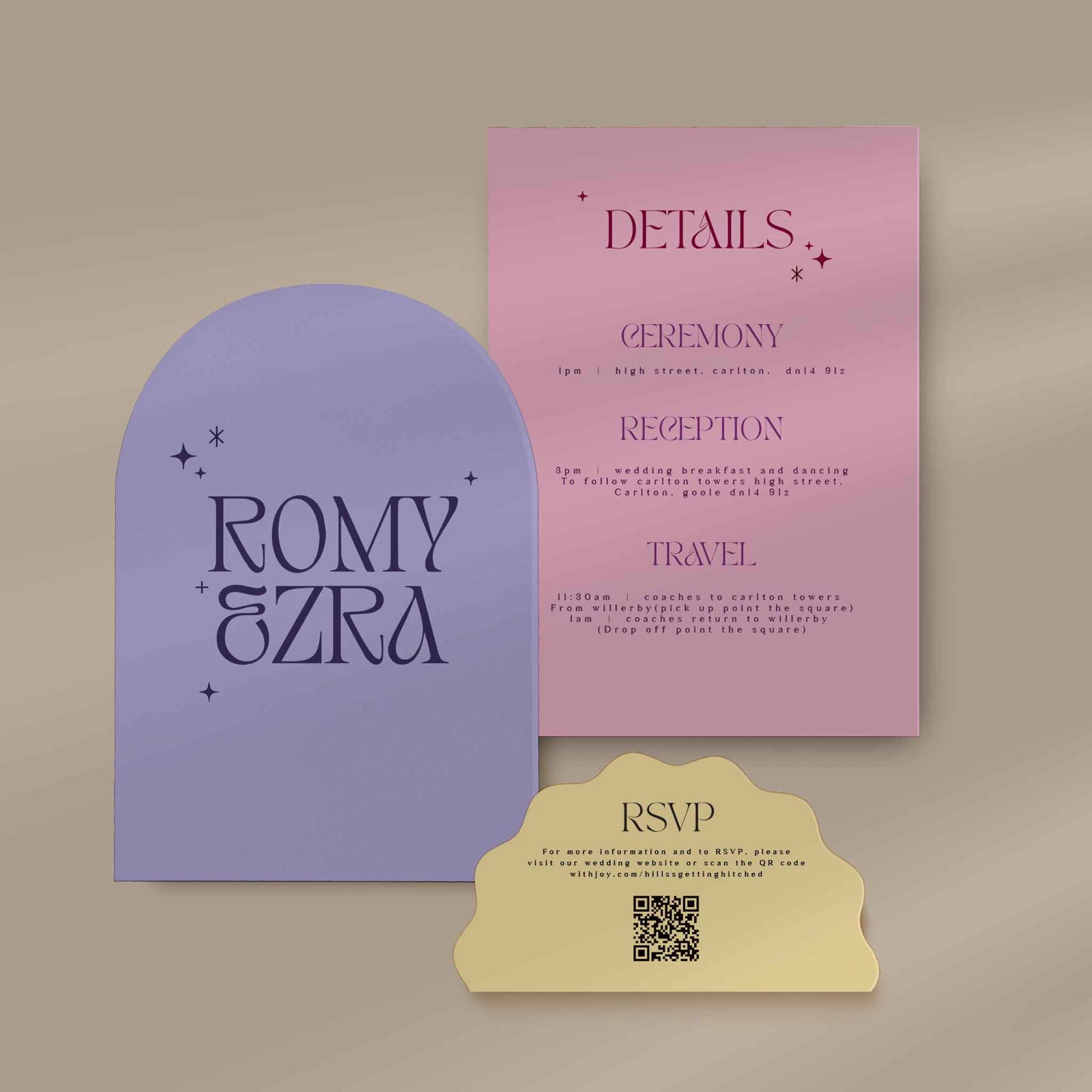 Romy | Boho Wedding Invitations - Ivy and Gold Wedding Stationery -  