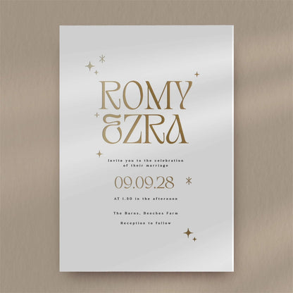Romy | Boho Wedding Invitations  Ivy and Gold Wedding Stationery   
