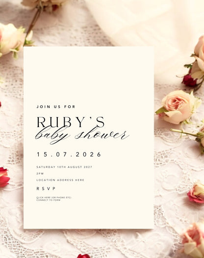 Ruby Minimal Baby Shower Invitation - Ivy and Gold Wedding Stationery