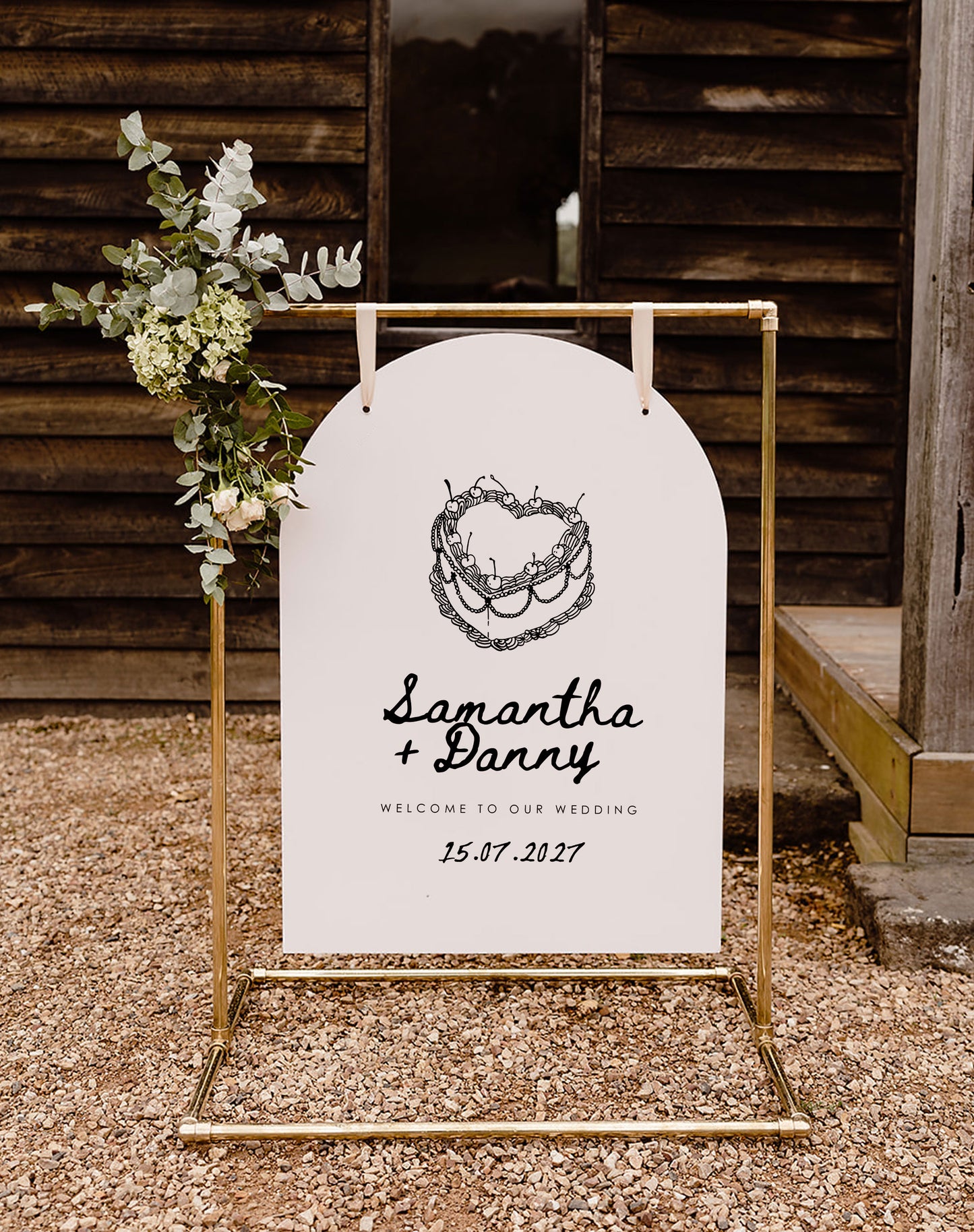 Samantha Wedding Cake Welcome Sign - Ivy and Gold Wedding Stationery