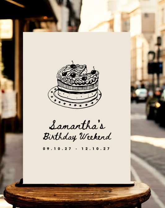 Samantha Cake Birthday Party Welcome Sign - Ivy and Gold Wedding Stationery