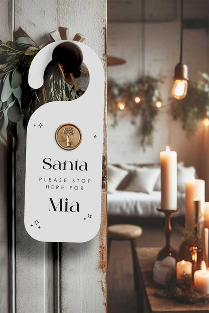 Santa Stop Here Door Hanger Sign  Ivy and Gold Wedding Stationery   
