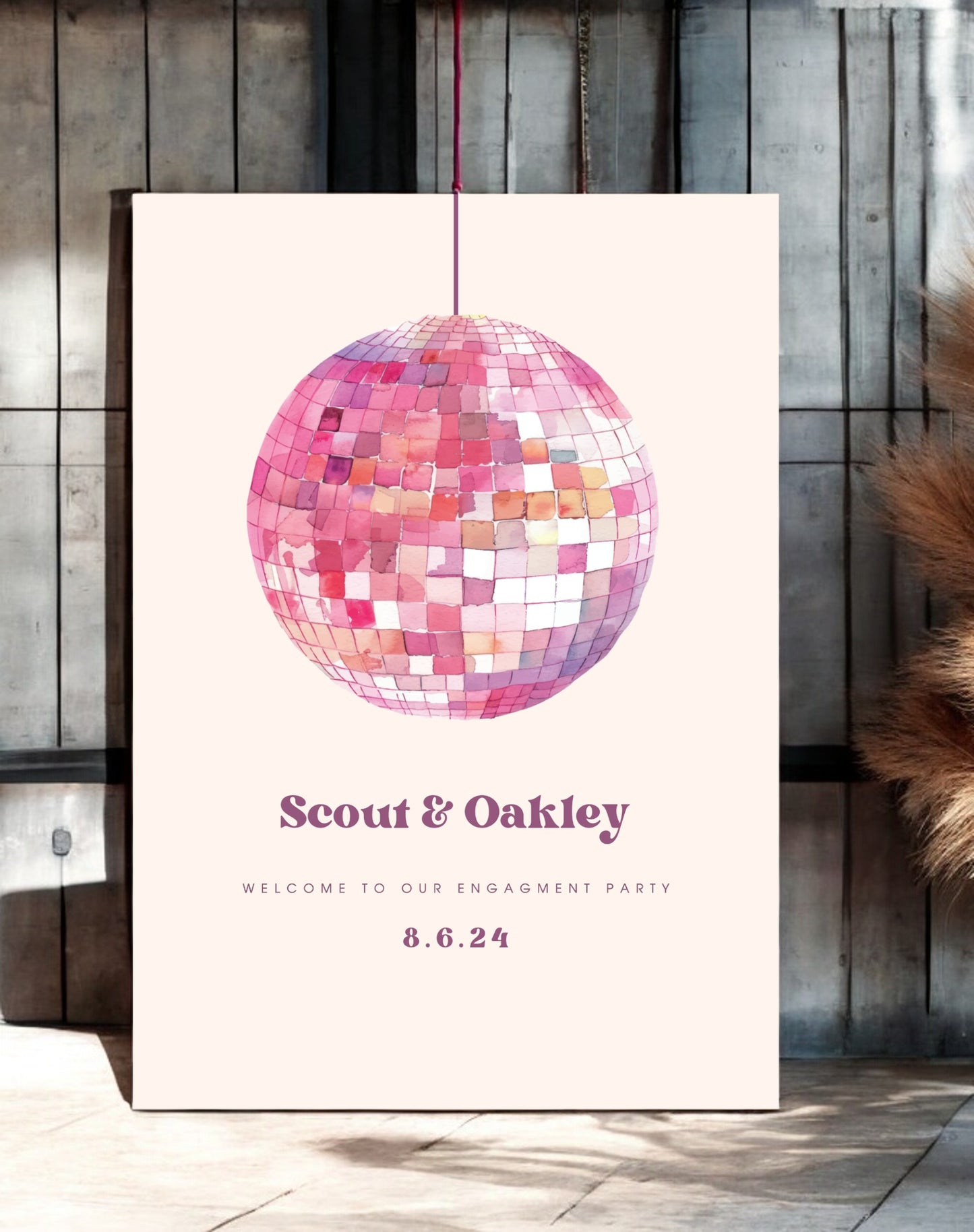 Scout Disco Ball Engagement Party Sign - Ivy and Gold Wedding Stationery