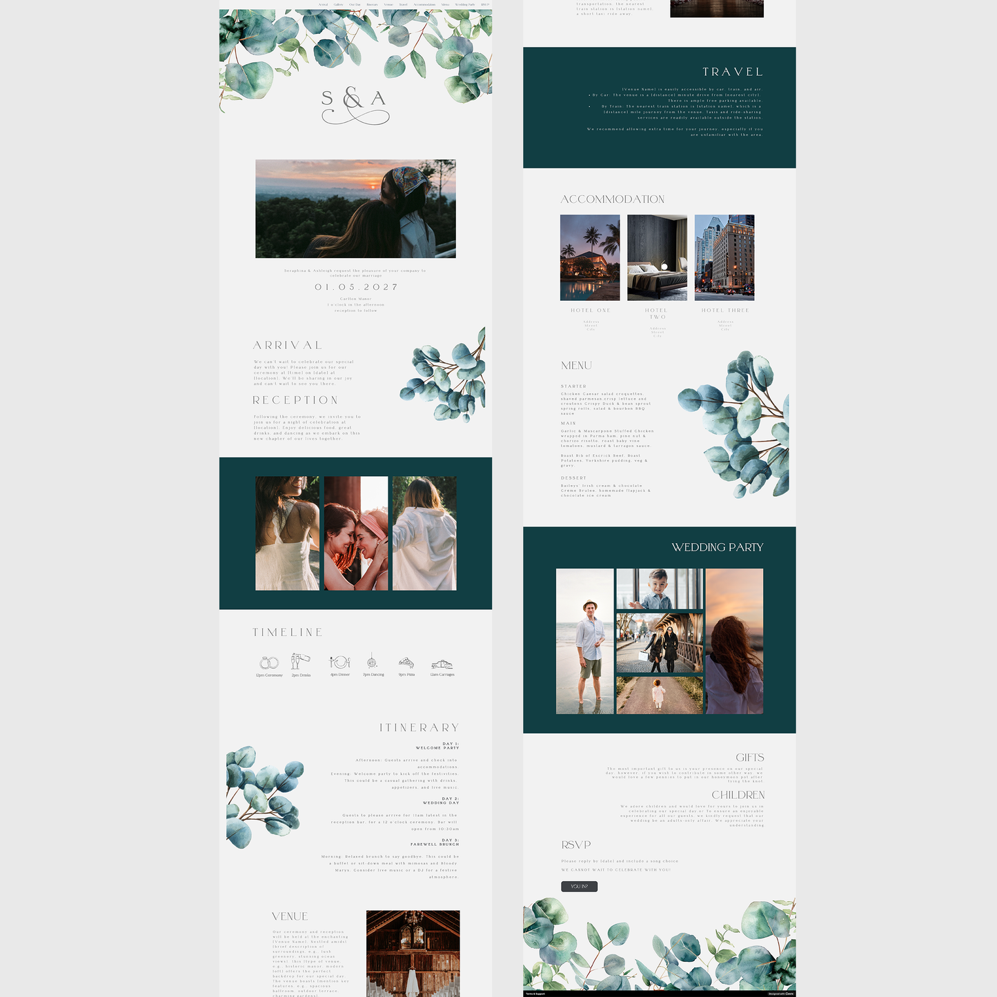 Seraphina Eucalyptus Wedding Website Template - Ivy and Gold Wedding Stationery