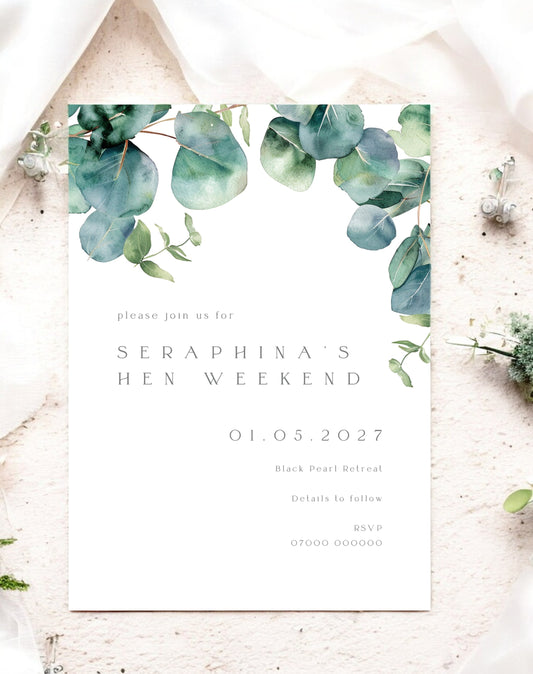 Seraphina Eucalyptus Hen Itinerary & Invitation Digital Template