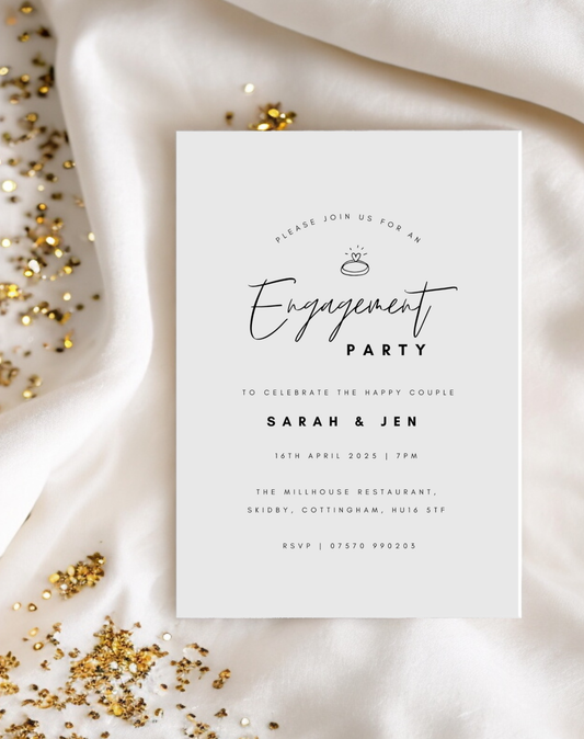 Simple Digital Engagement Party Invitation - Ivy and Gold Wedding Stationery -  