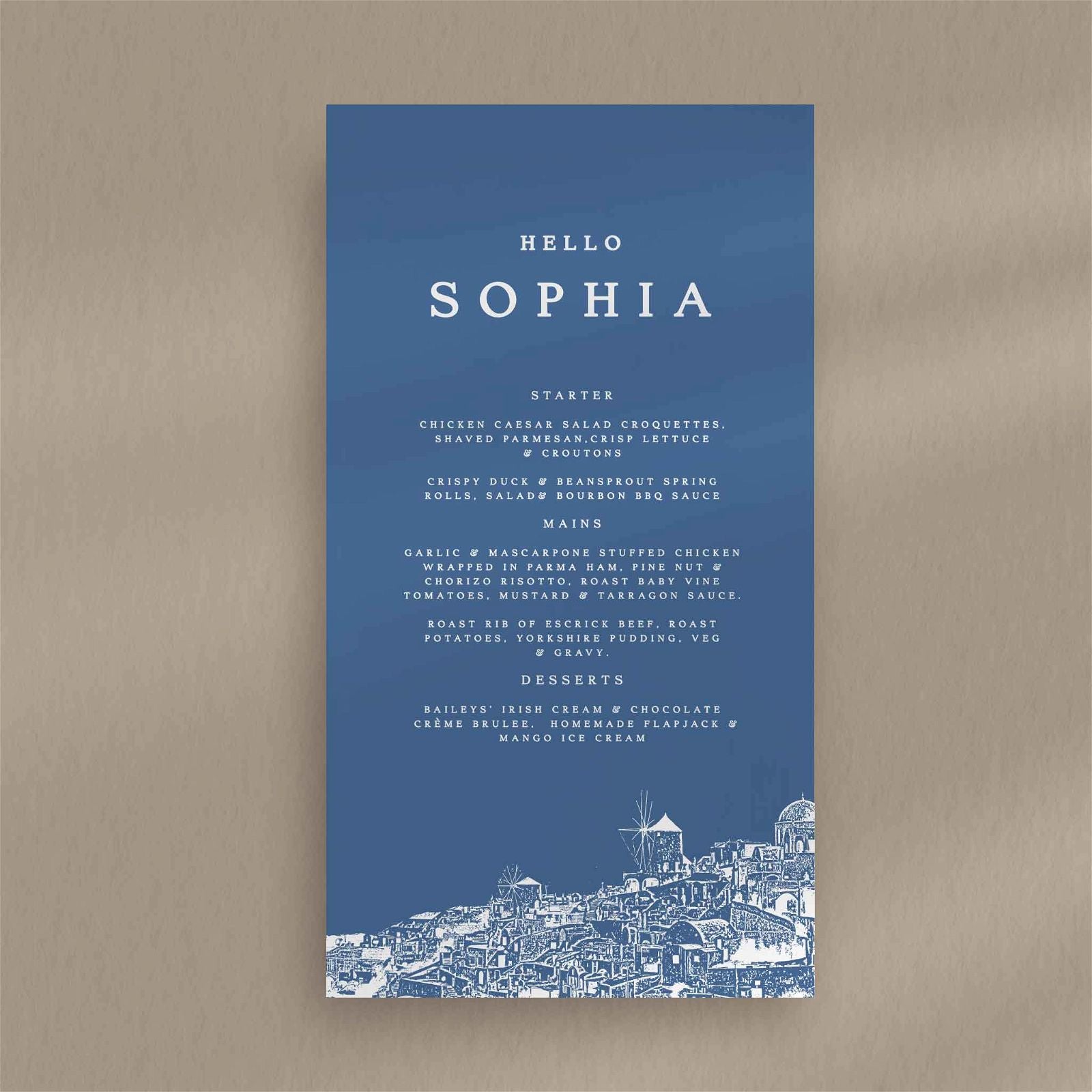 Sophia Menu  Ivy and Gold Wedding Stationery   