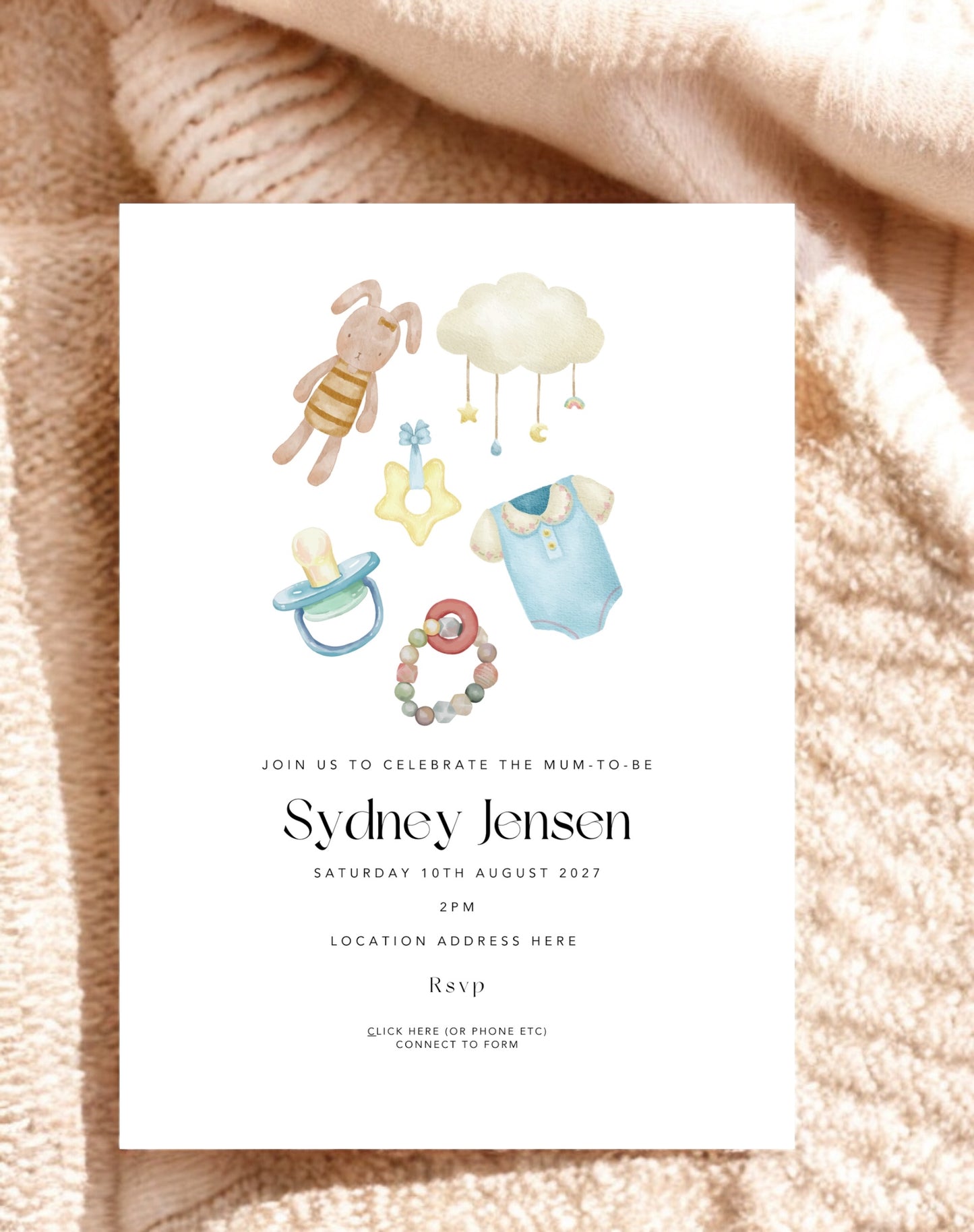 Sydney Baby Shower Invite - Gender Reveal - Ivy and Gold Wedding Stationery