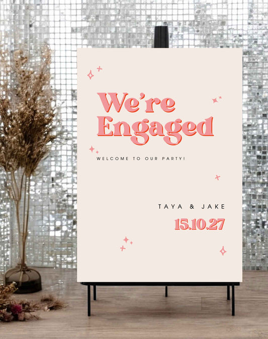 Taya | Retro Engagement Party Sign - Ivy and Gold Wedding Stationery