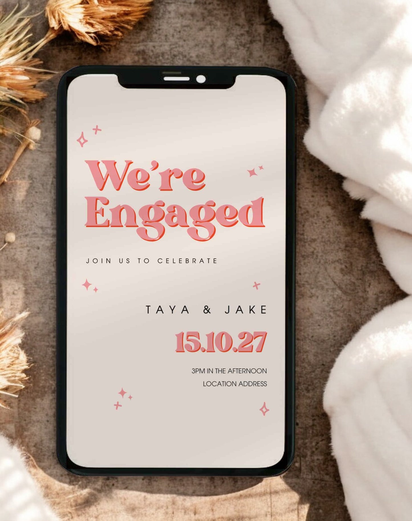 Taya Retro Engagement Invitation - Ivy and Gold Wedding Stationery