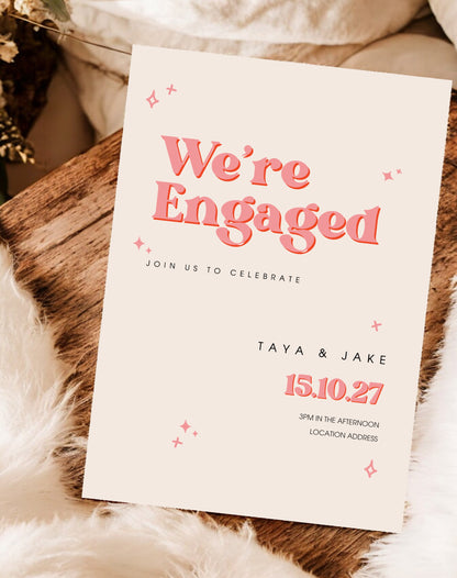 Taya Retro Engagement Invitation - Ivy and Gold Wedding Stationery