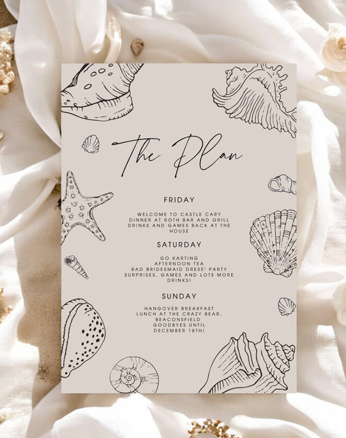 Taylor Shell Hen Itinerary & Invitation Digital Template