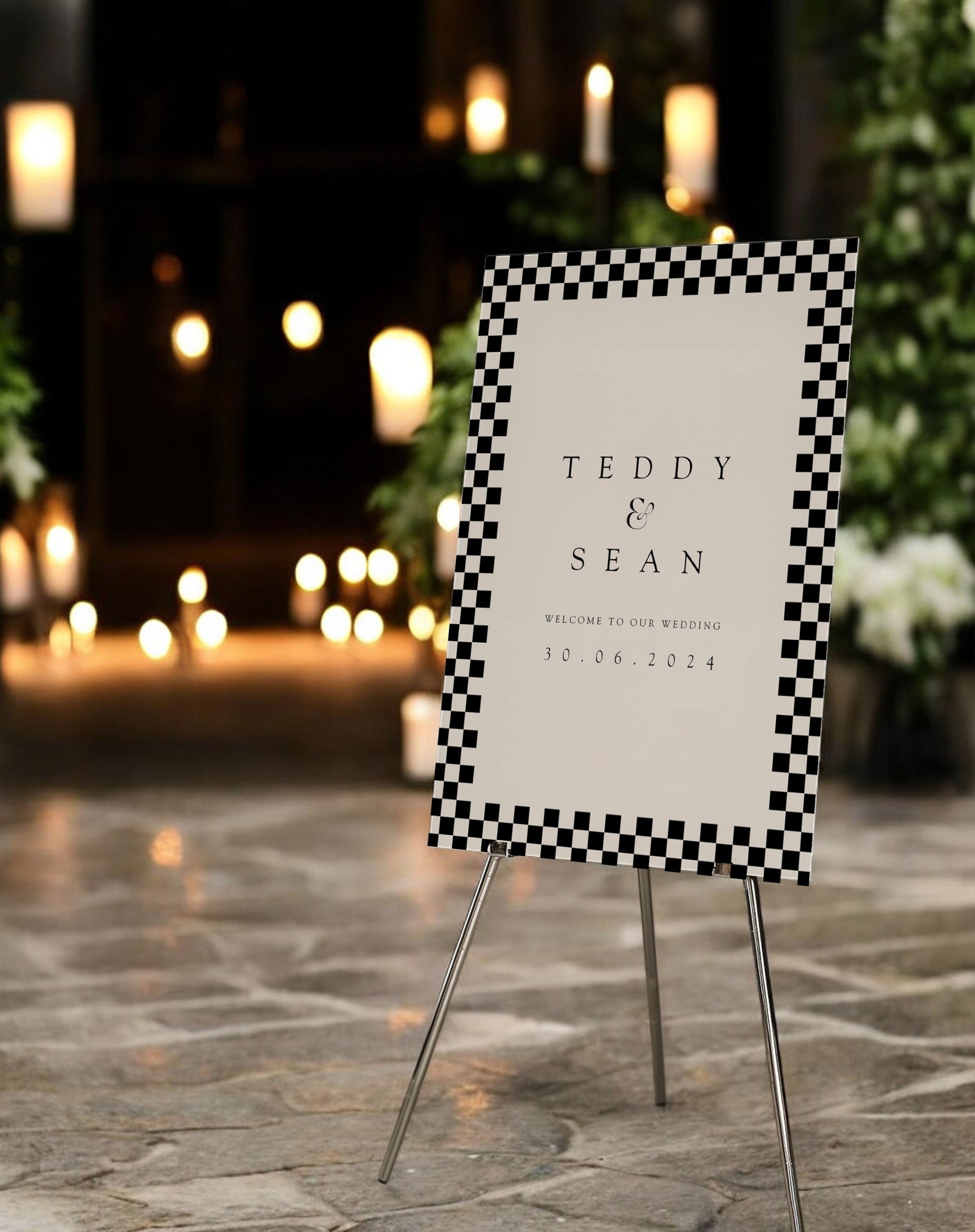 Teddy | Checker Board Welcome Sign - Ivy and Gold Wedding Stationery