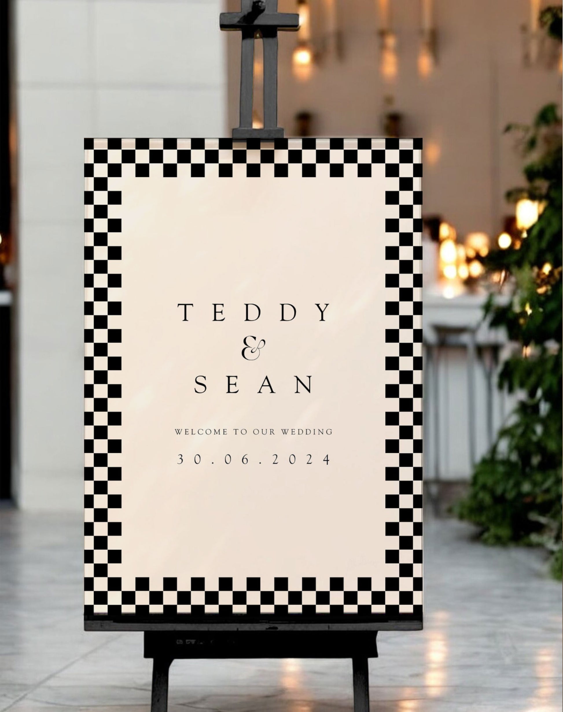 Teddy | Checker Board Welcome Sign - Ivy and Gold Wedding Stationery