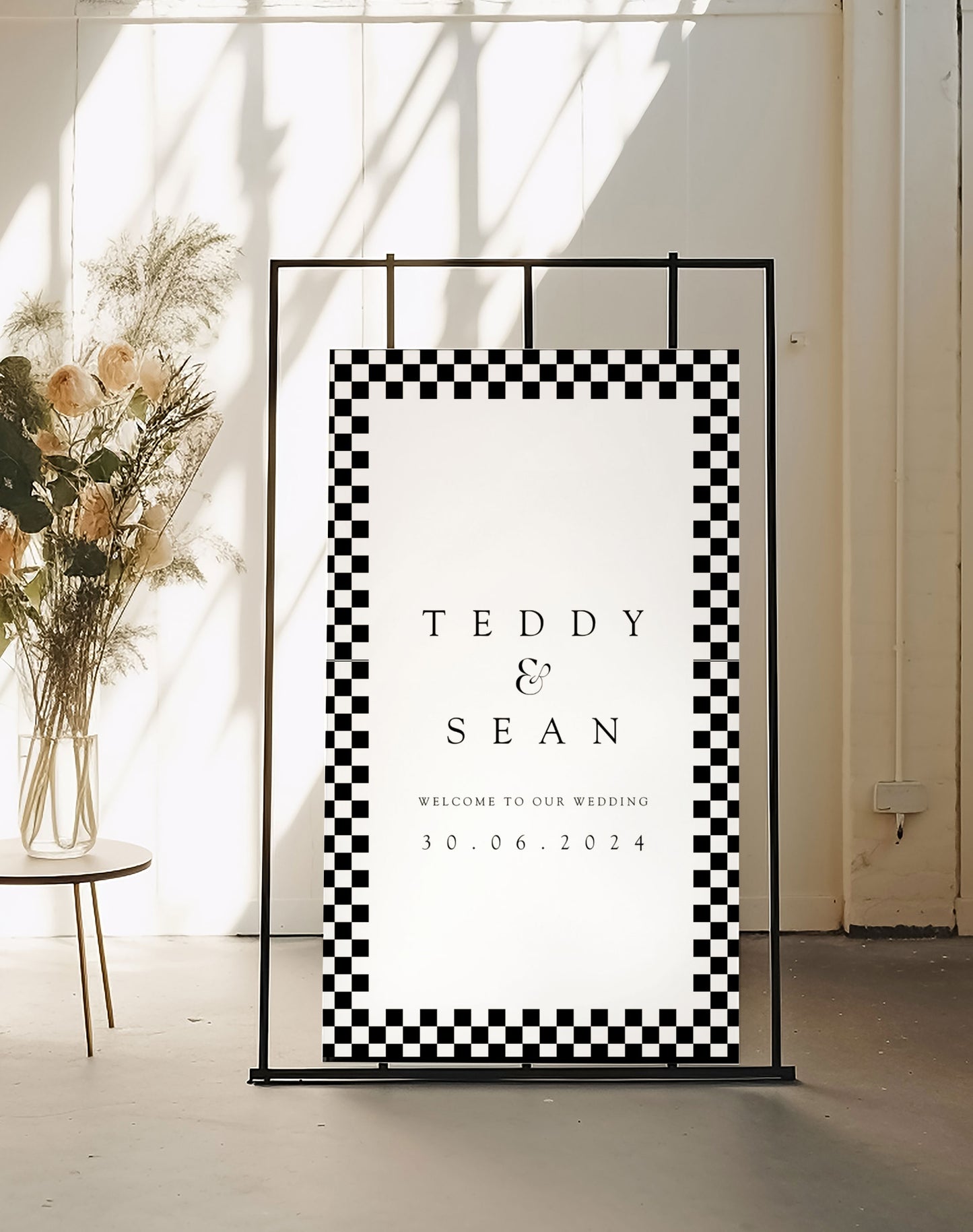 Teddy | Checker Board Welcome Sign - Ivy and Gold Wedding Stationery