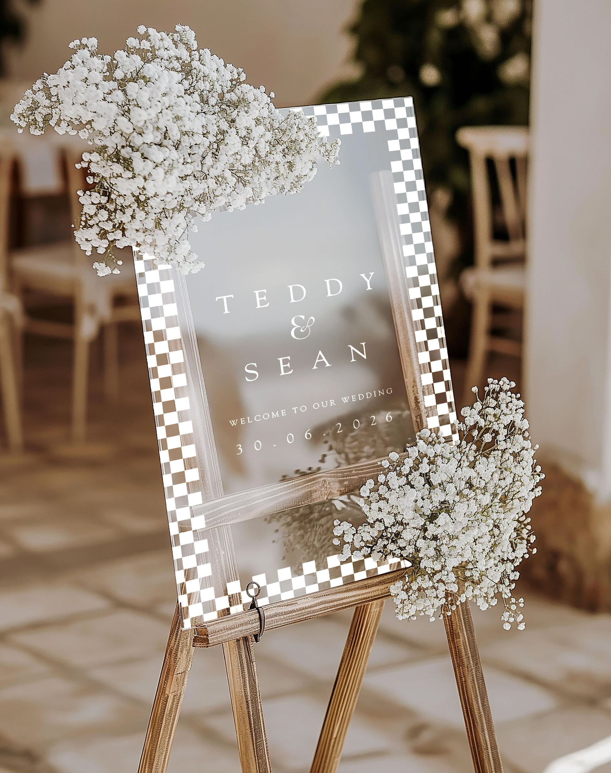 Teddy | Checkered Welcome Sign - Ivy and Gold Wedding Stationery