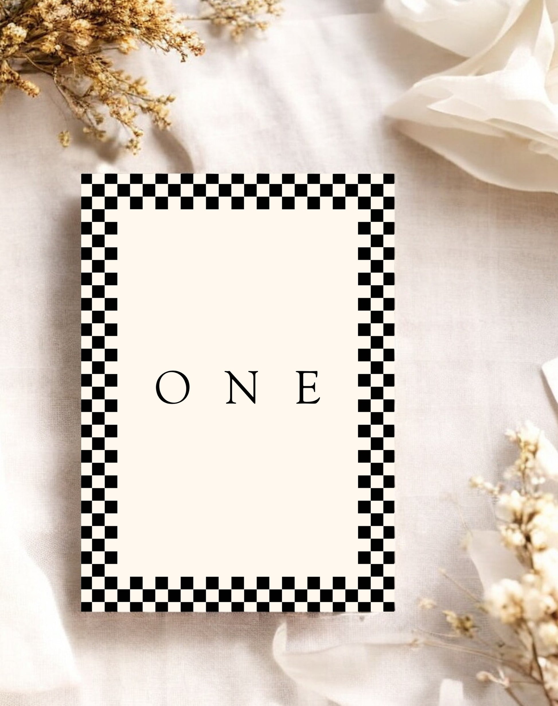 Teddy | Checker Board Table Number - Ivy and Gold Wedding Stationery