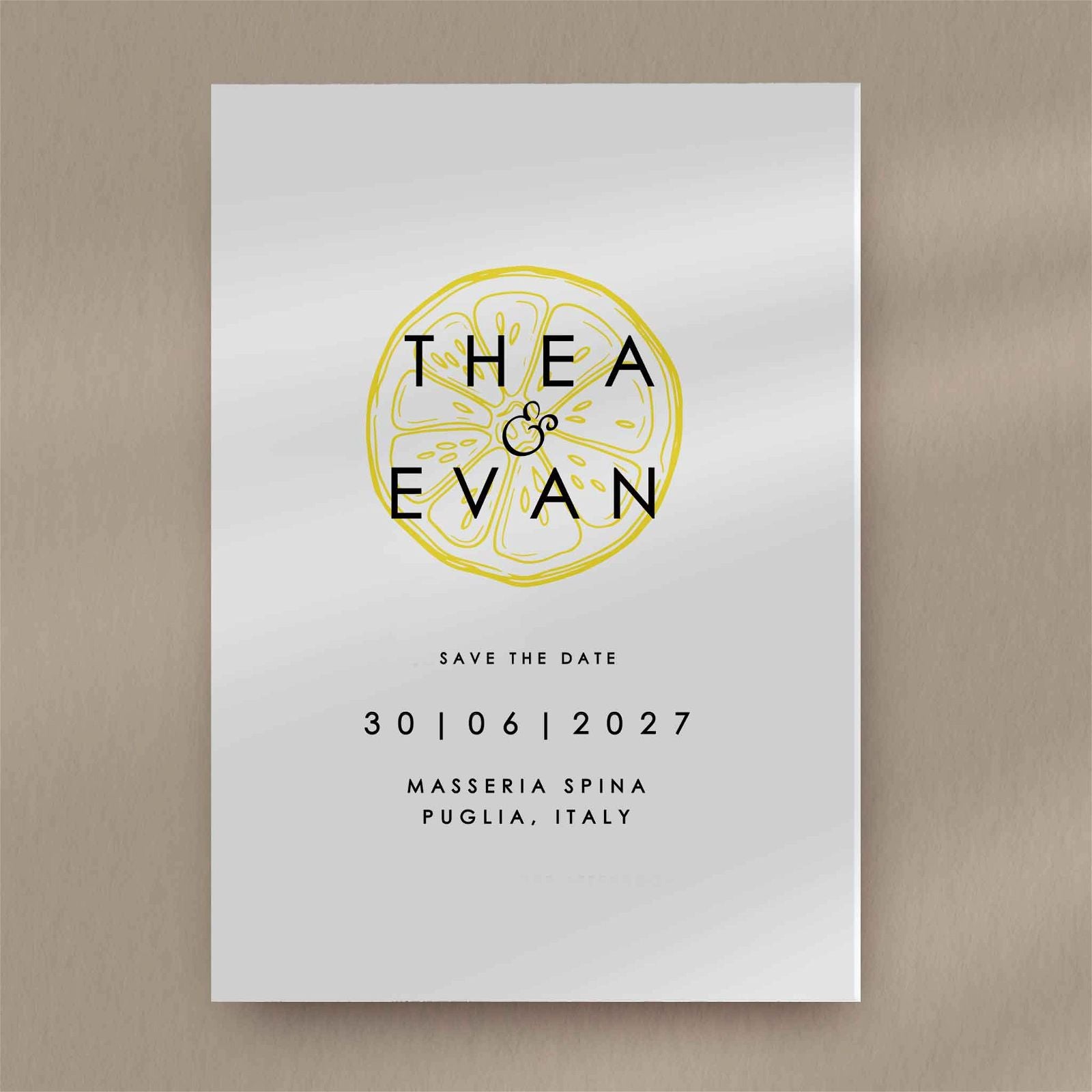 Thea | Lemon Save The Date  Ivy and Gold Wedding Stationery   