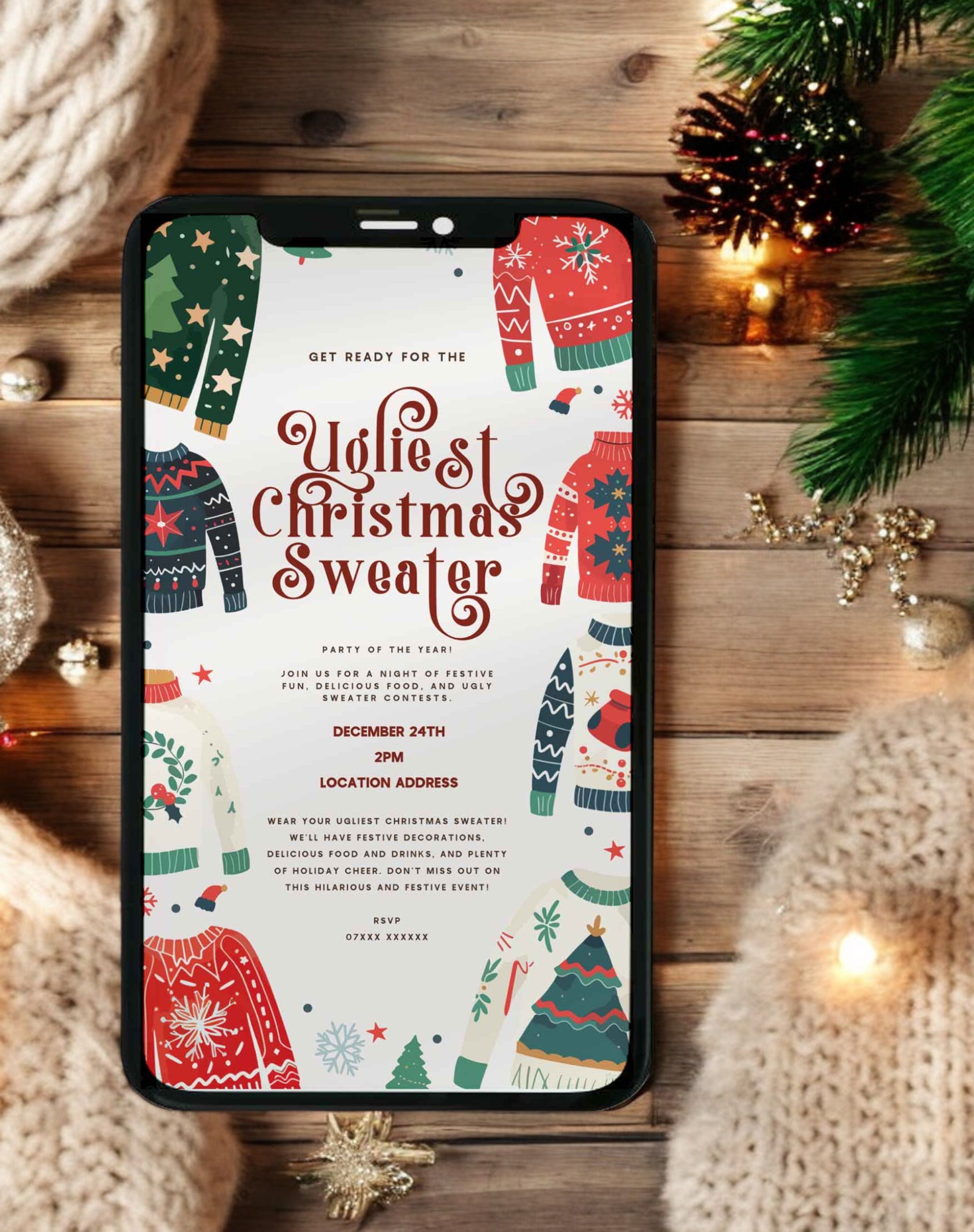 Ugly Sweater Christmas Party Invitation - Ivy and Gold Wedding Stationery