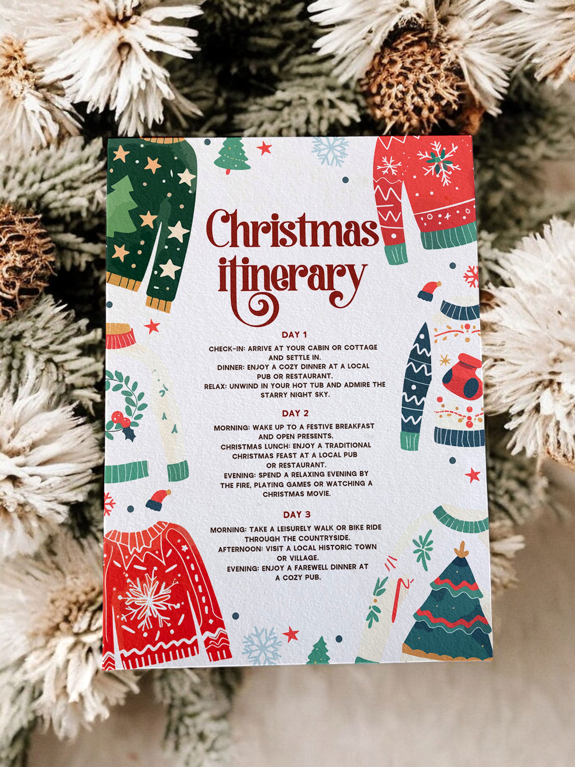 Ugly Sweater Christmas Itinerary - Ivy and Gold Wedding Stationery