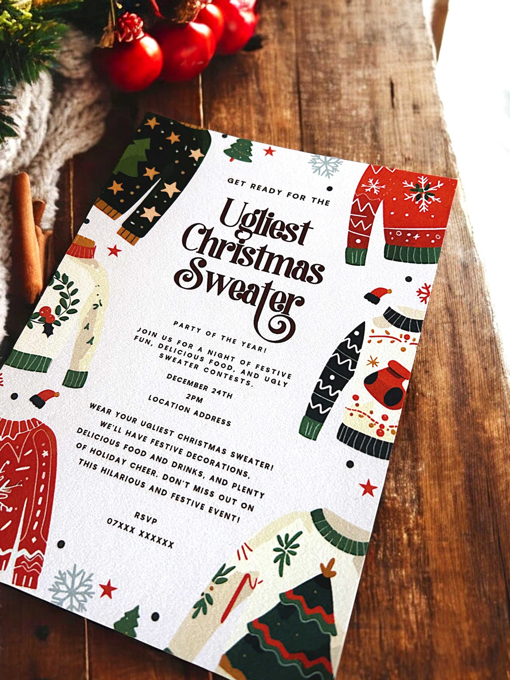 Ugly Sweater Christmas Party Invitation - Ivy and Gold Wedding Stationery