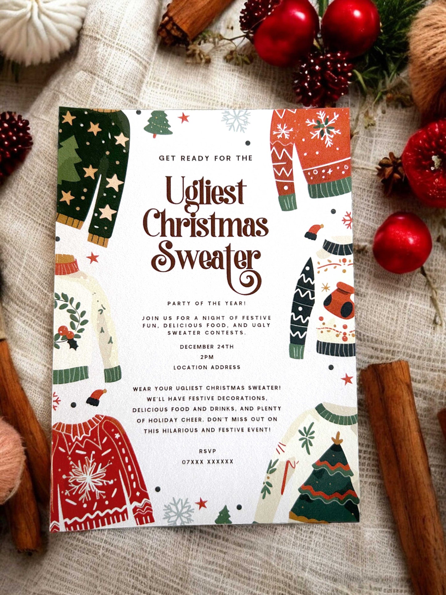 Ugly Sweater Christmas Party Invitation - Ivy and Gold Wedding Stationery