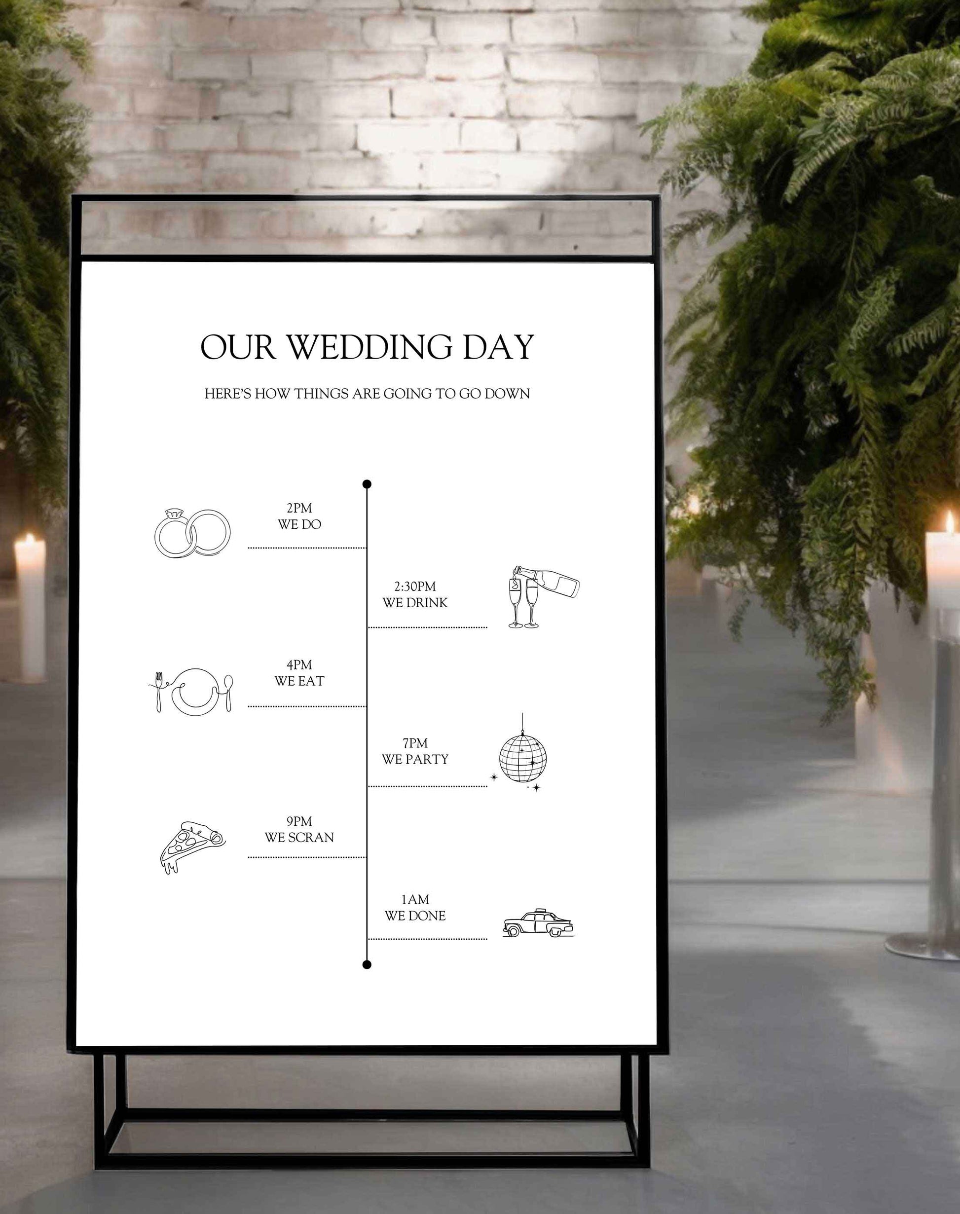 Wedding Timeline Sign - Ivy and Gold Wedding Stationery