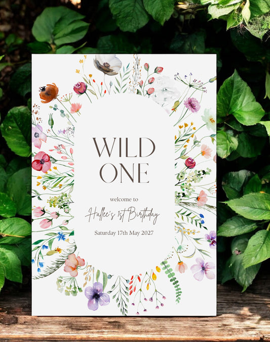 Floral Wild One Birthday Party Welcome Sign - Ivy and Gold Wedding Stationery