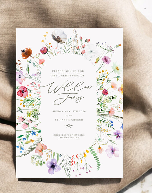 Willow Wildflower Christening Invitation