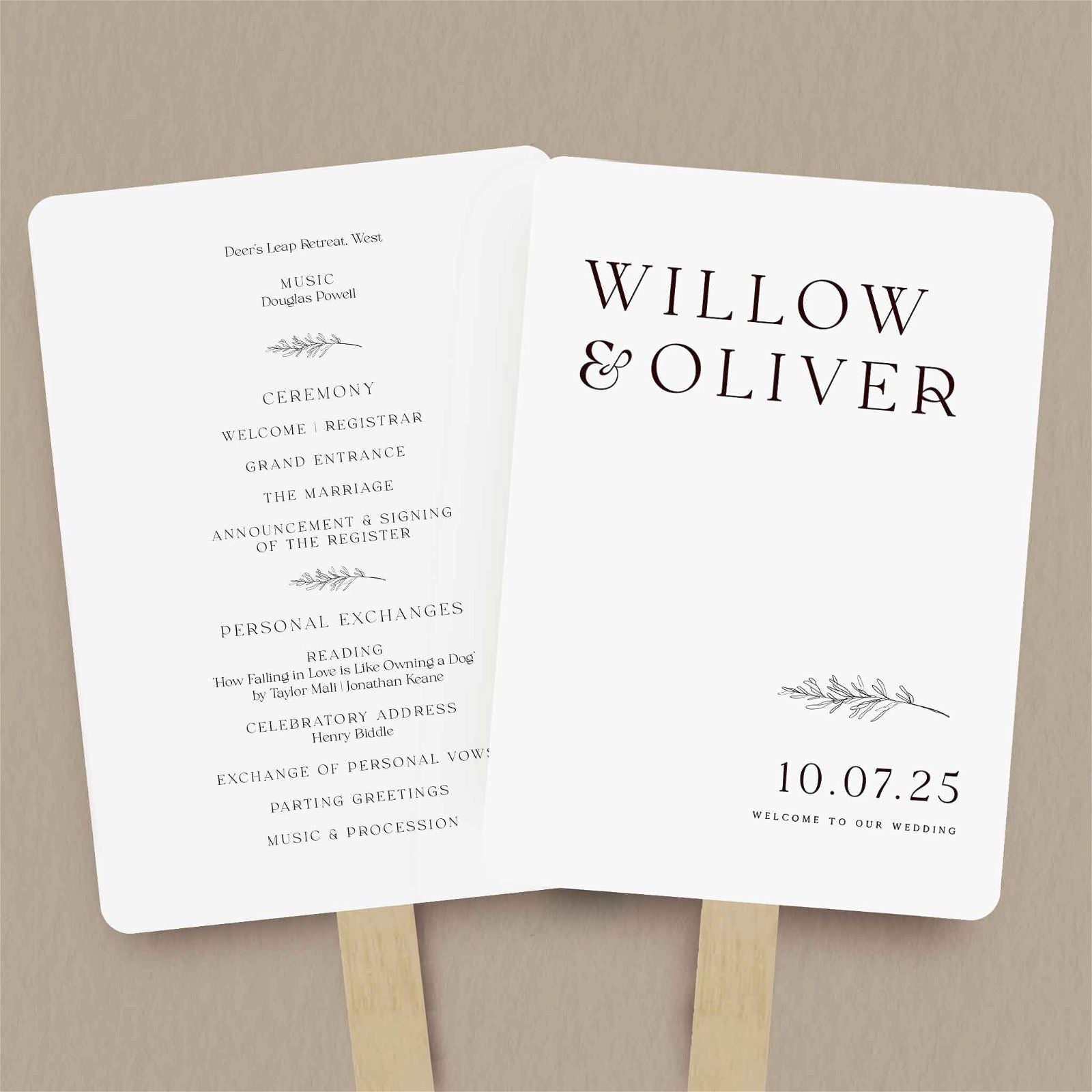 Willow Order Of Service  Ivy and Gold Wedding Stationery   