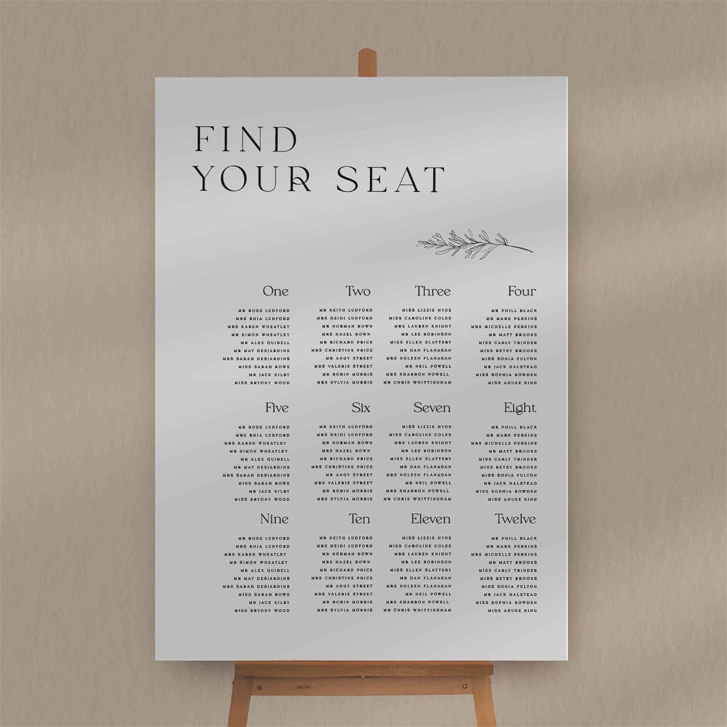 Willow Seating Plan  Ivy and Gold Wedding Stationery   