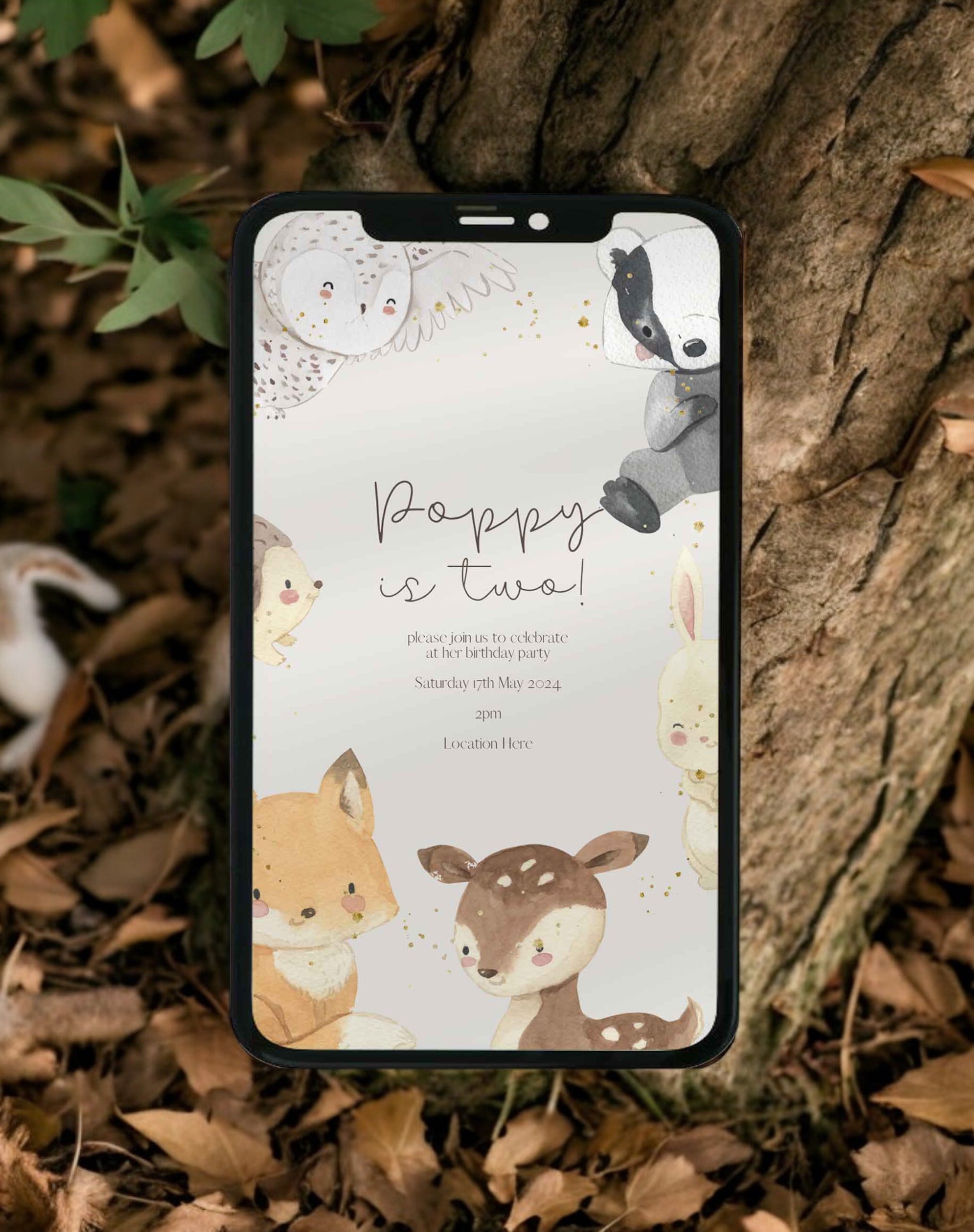 Poppy Woodland Animal Birthday Invitation - Ivy and Gold Wedding Stationery