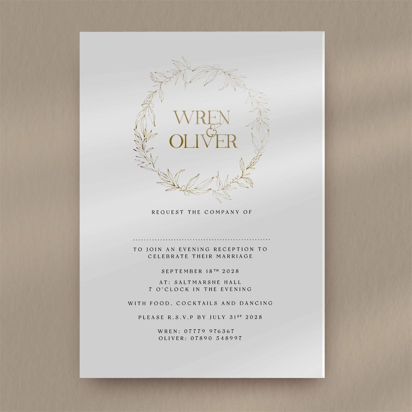 Wren Evening Invitation  Ivy and Gold Wedding Stationery   