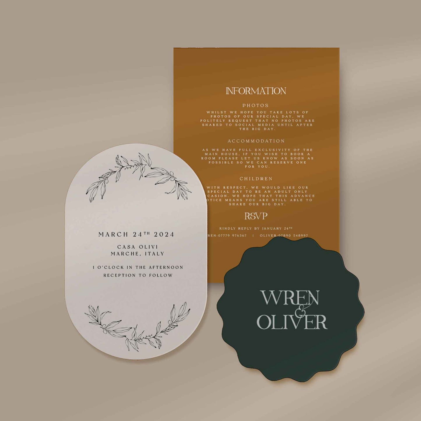 Wren | Fall Wedding Invitations - Ivy and Gold Wedding Stationery -  