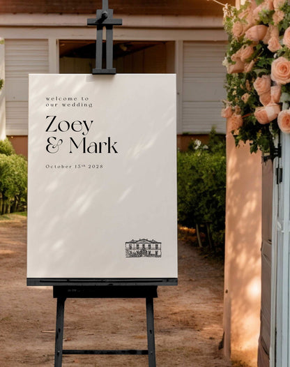 Zoey | Bespoke Venue Illustration Welcome Sign - Ivy and Gold Wedding Stationery -  