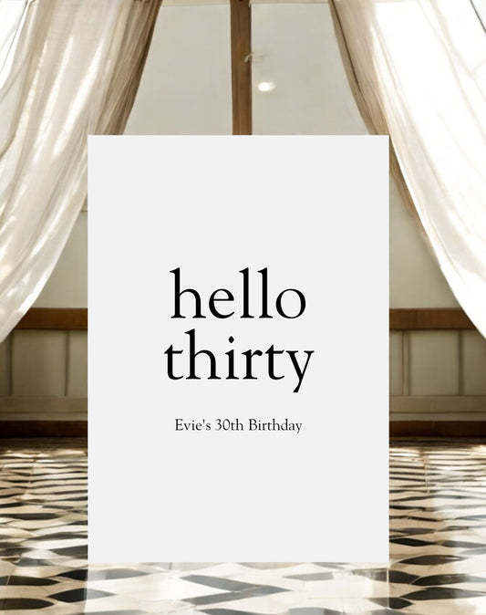 Hello Thirty Birthday Party Welcome Sign - Ivy and Gold Wedding Stationery