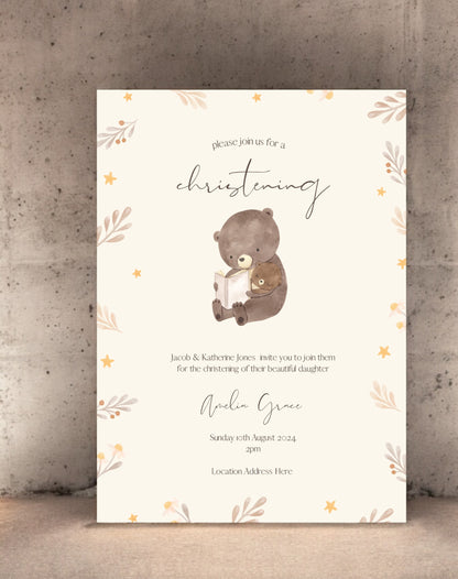 Teddy Bear Christening Invitation - Ivy and Gold Wedding Stationery